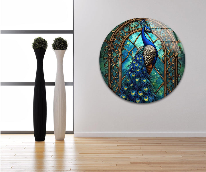 Peacock Blue Beauty Glass Wall Art picture on glass wall art, photos printed on glass
