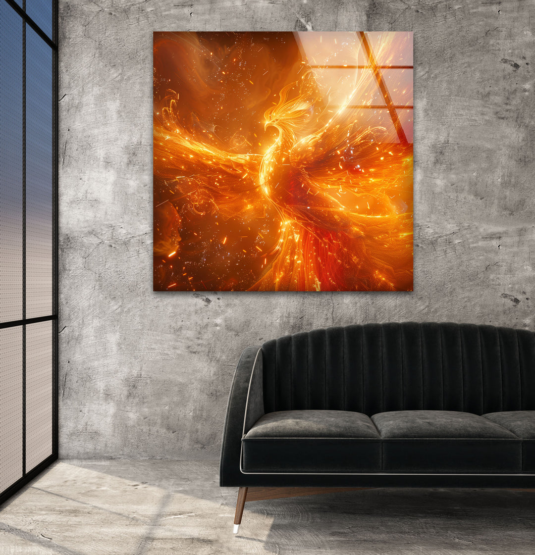 Fire Phoenix Glass Wall Art print on glass, glass printed photos