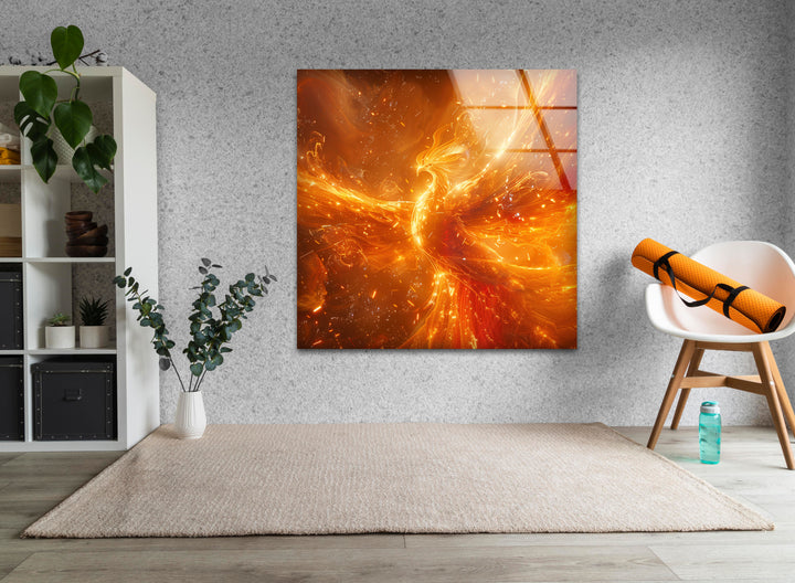 Fire Phoenix Glass Wall Art print picture on glass,Tempered Glass Wall Art