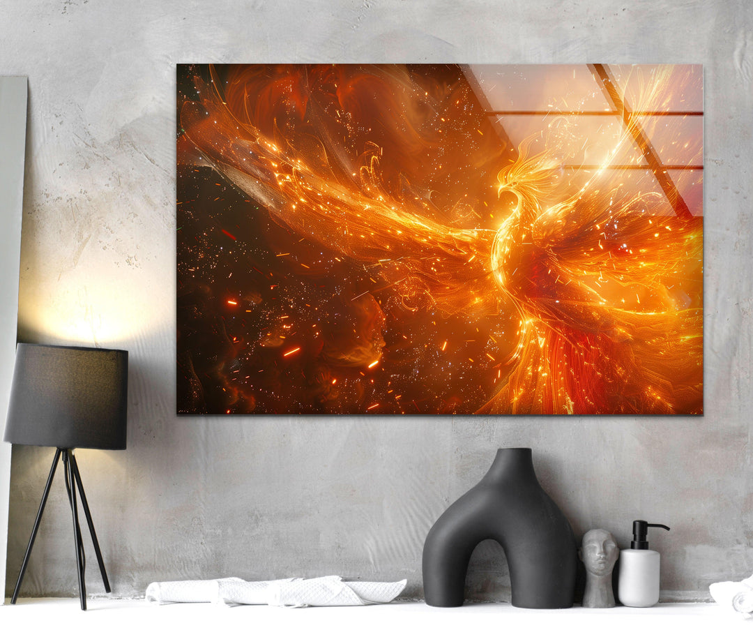 Fire Phoenix Glass Wall Art picture on glass wall art, photos printed on glass