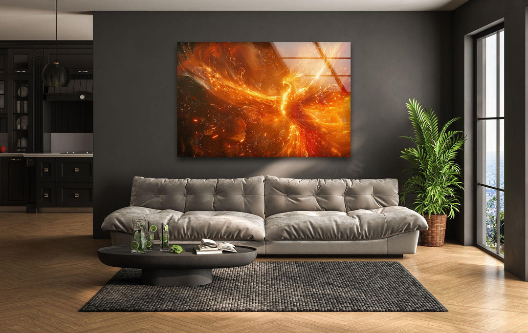 Fire Phoenix Glass Wall Art Glass Printing Wall Art, Print photos on glass