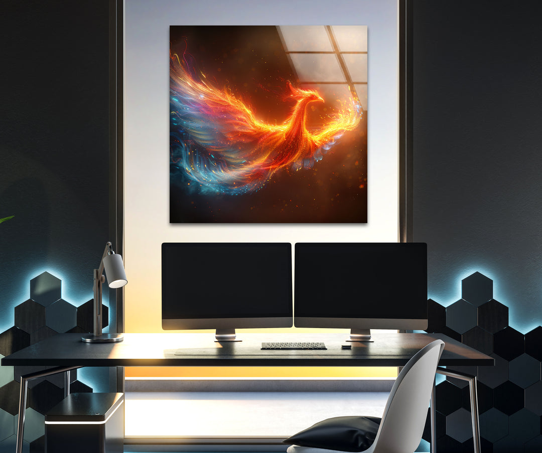 Phoenix Made of Light Tempered Glass Wall Art - MyPhotoStation