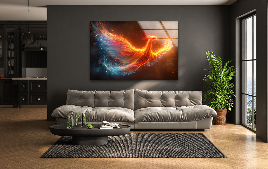 Phoenix Made of Light Tempered Glass Wall Art - MyPhotoStation