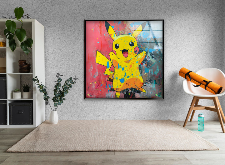 Pikachu Glass Wall Art photo print on glass, prints on glass wall art
