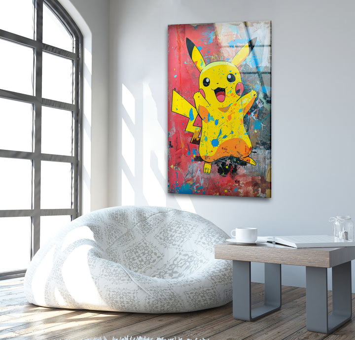 Pikachu Glass Wall Art glass art painting, glass art for the Wall
