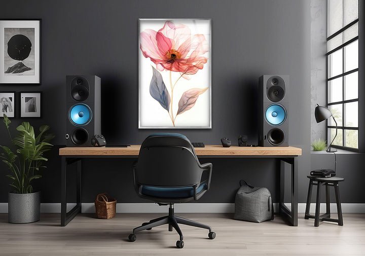 Pink Flower with Gold Line Tempered Glass Wall Art - MyPhotoStation