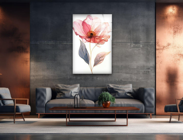 Pink Flower with Gold Line Tempered Glass Wall Art - MyPhotoStation