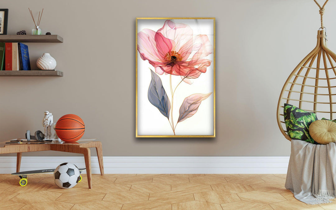 Pink Flower with Gold Line Tempered Glass Wall Art - MyPhotoStation