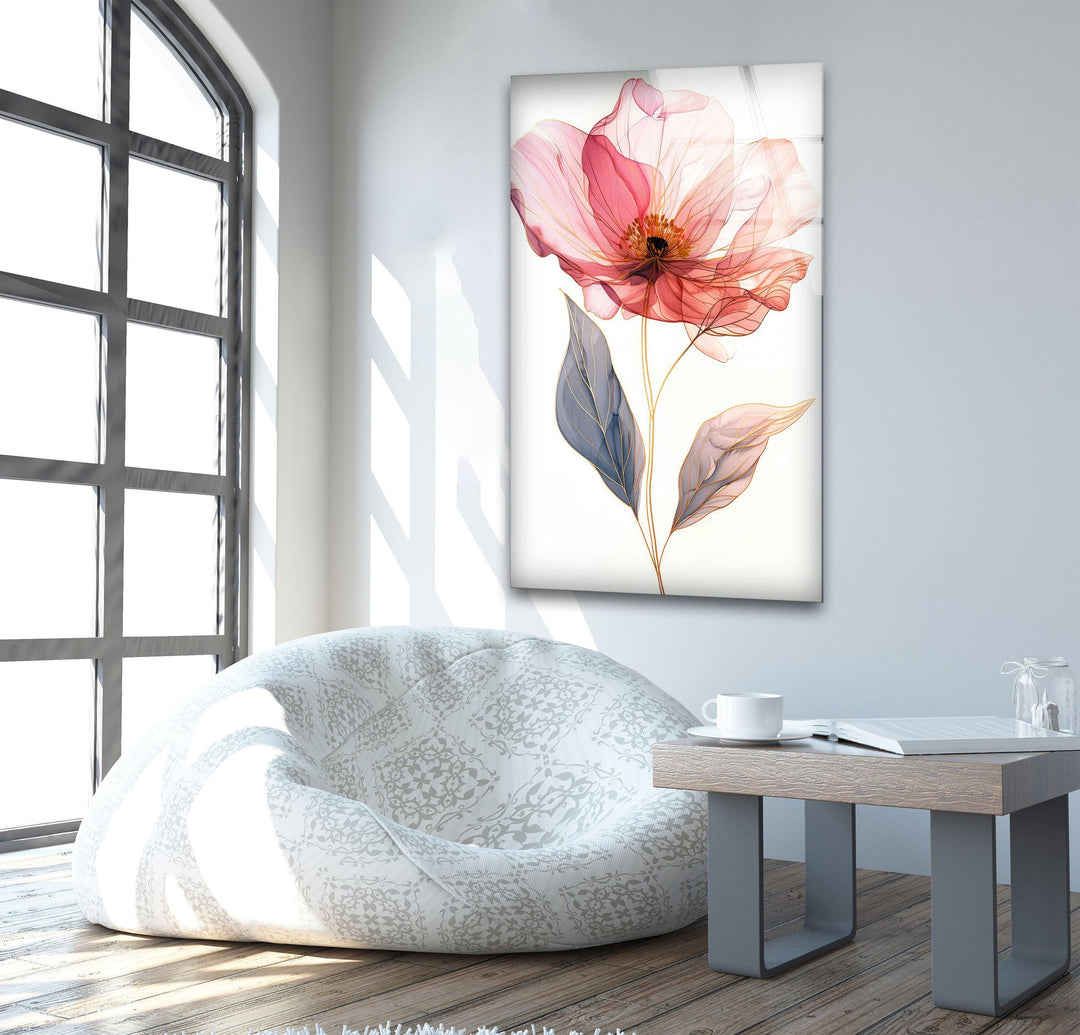 Pink Flower with Gold Line Tempered Glass Wall Art - MyPhotoStation