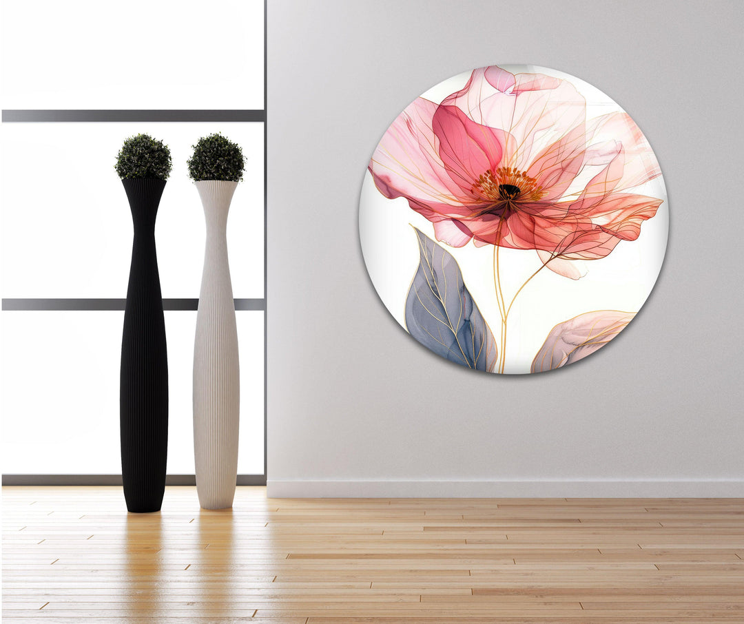 Pink Flower with Gold Line Tempered Glass Wall Art - MyPhotoStation