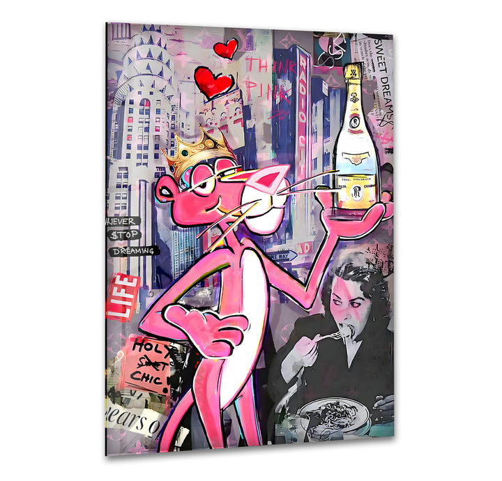 Pink Panther Cristal Glass Wall Art large glass photo prints, glass wall photos
