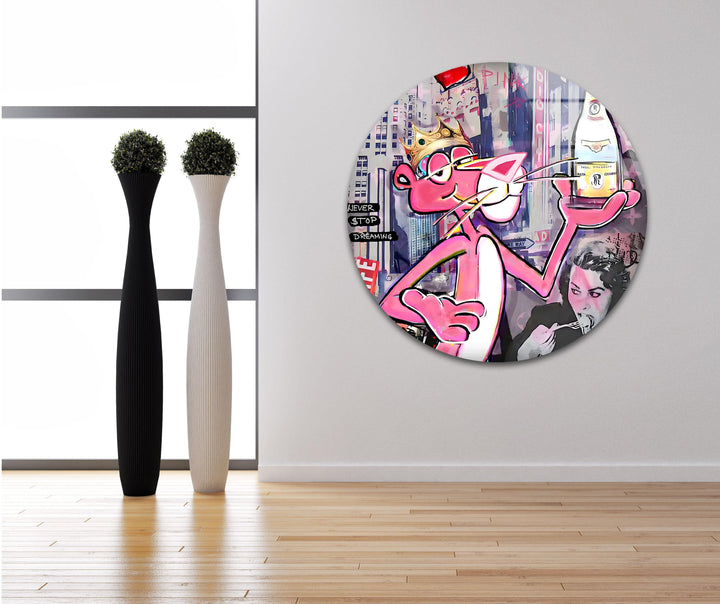 Pink Panther Cristal Glass Wall Art glass photo prints, glass picture prints
