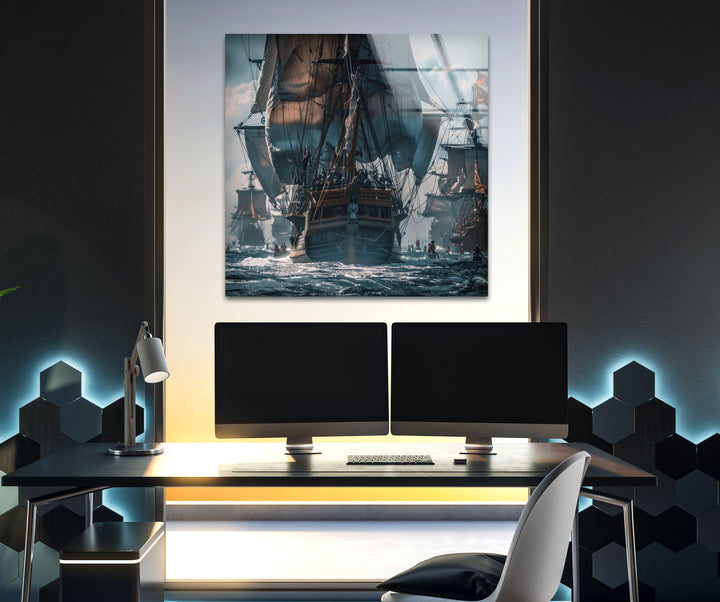 Pirates Ship Tempered Glass Wall Art - MyPhotoStation