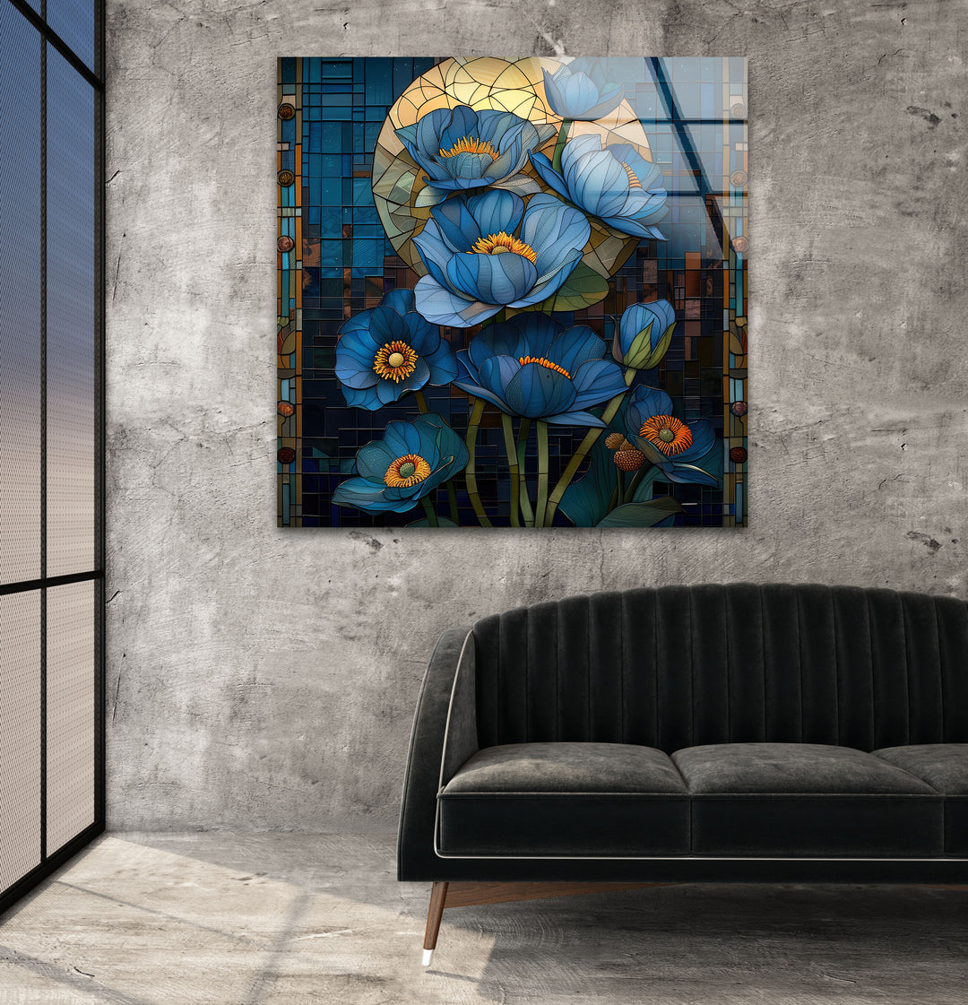 Placid Moonligiht Flower Glass Wall Art, glass pictures for Wall, glass prints wall art