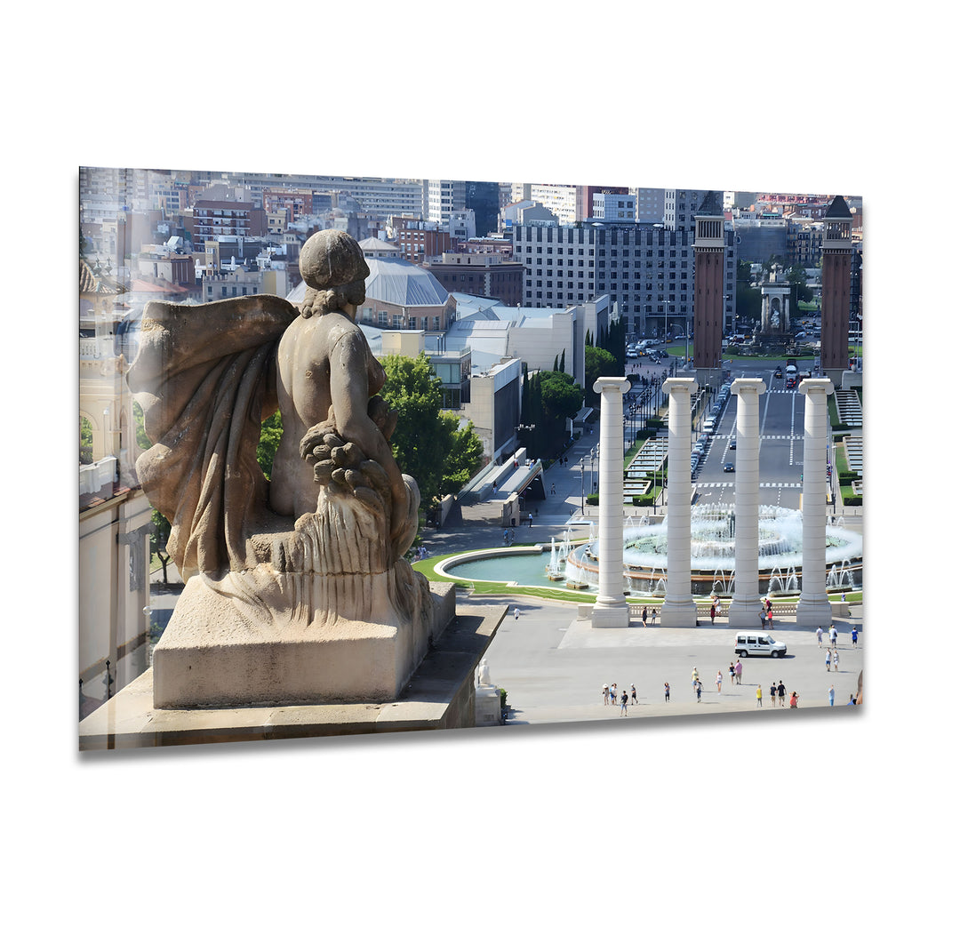 Cibeles Fountain Glass Wall Art – Majestic View of Madrid’s Iconic Landmark from Above