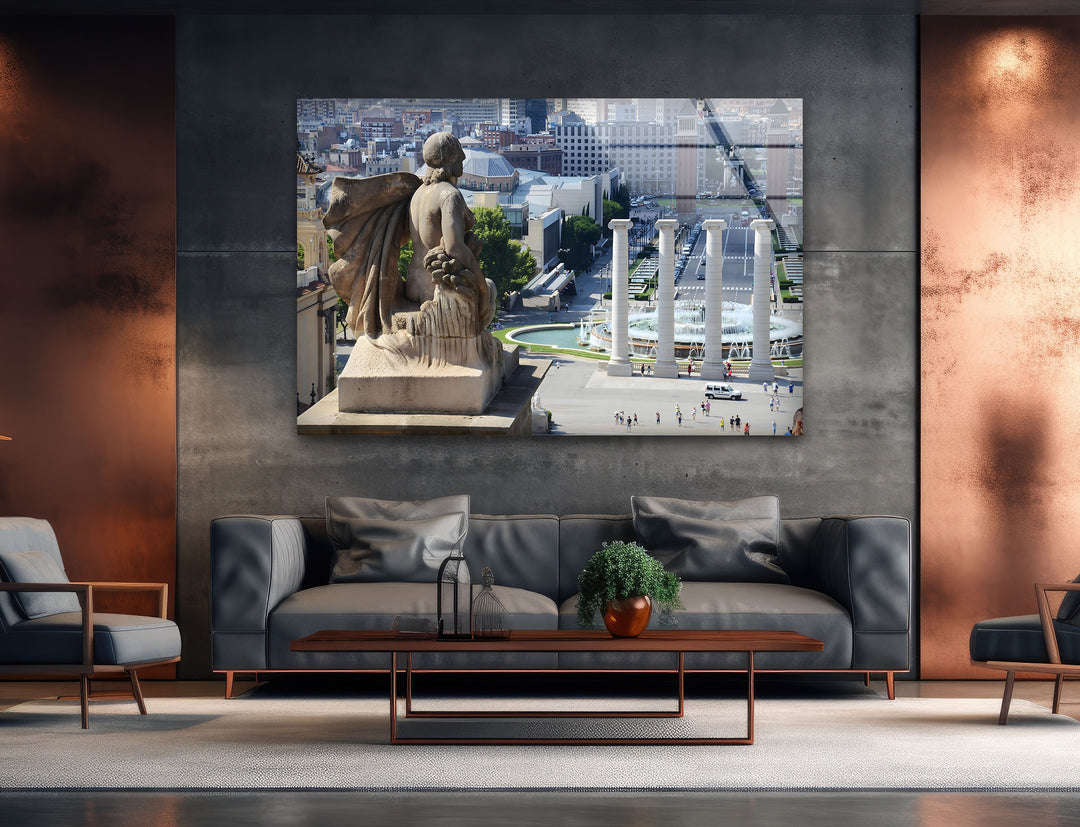 Cibeles Fountain Glass Wall Art – Majestic View of Madrid’s Iconic Landmark from Above