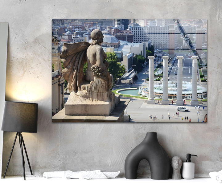 Cibeles Fountain Glass Wall Art – Majestic View of Madrid’s Iconic Landmark from Above