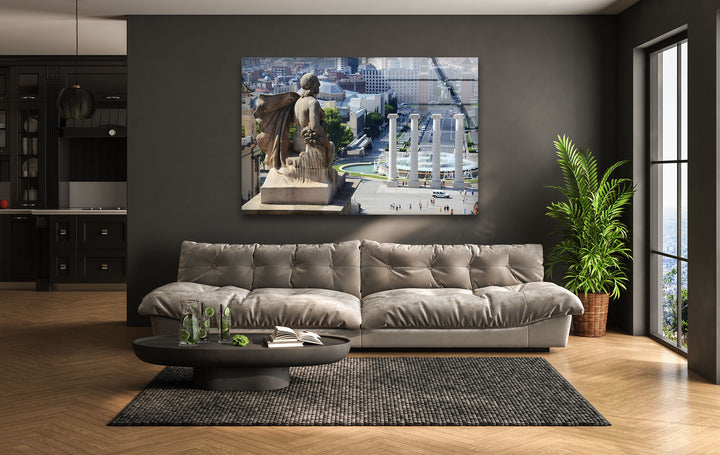 Cibeles Fountain Glass Wall Art – Majestic View of Madrid’s Iconic Landmark from Above