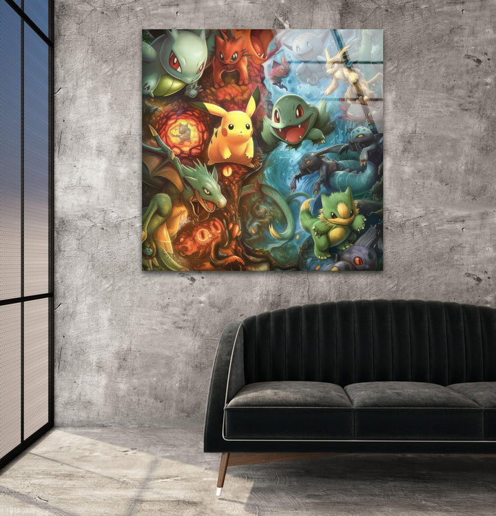 Pokemons Glass Wall Art print picture on glass, Tempered Glass Wall Art
