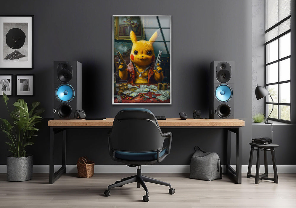 Mafia Pokemon Glass Wall Art, print picture on glass,Tempered Glass Wall Art