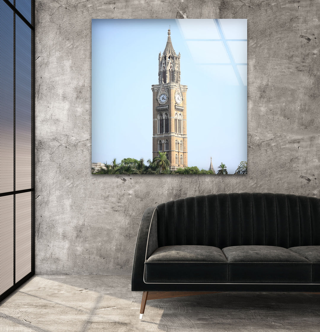 Mumbai Clock Tower Glass Wall Art – Iconic Indian Landmark in Daylight