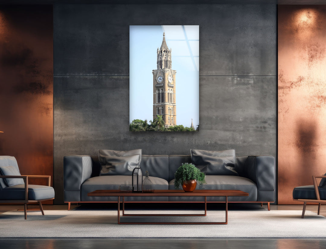 Mumbai Clock Tower Glass Wall Art – Iconic Indian Landmark in Daylight