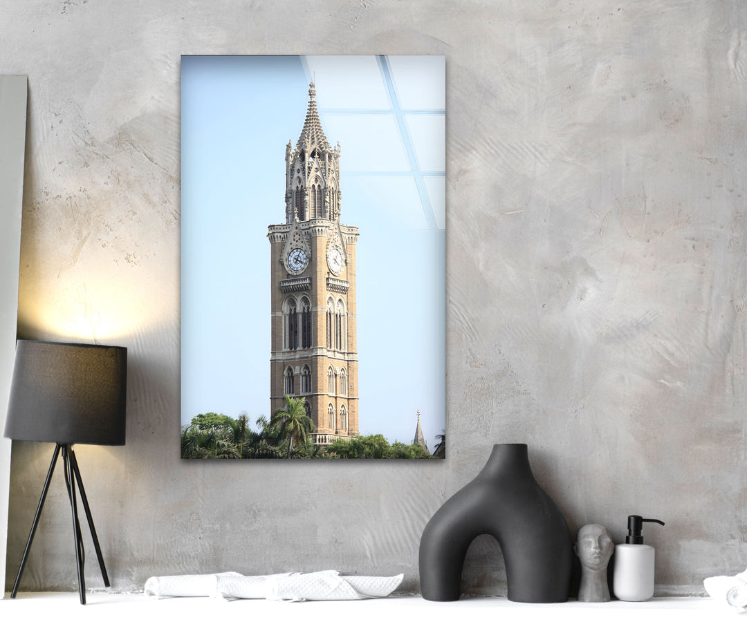 Mumbai Clock Tower Glass Wall Art – Iconic Indian Landmark in Daylight