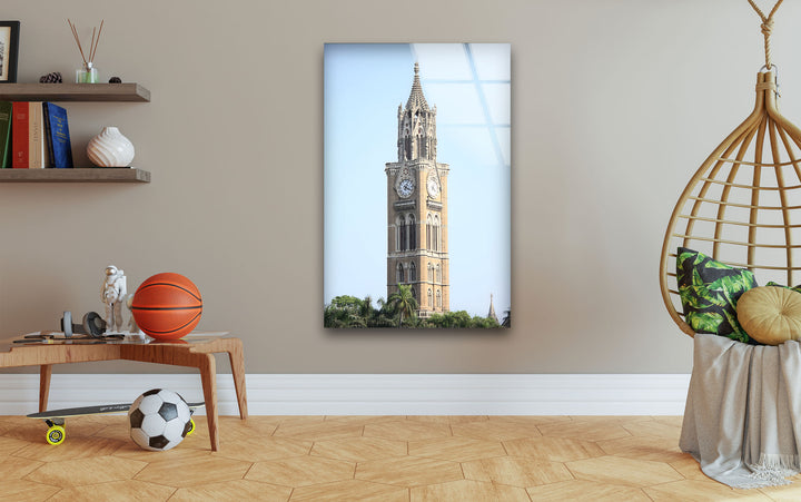 Mumbai Clock Tower Glass Wall Art – Iconic Indian Landmark in Daylight