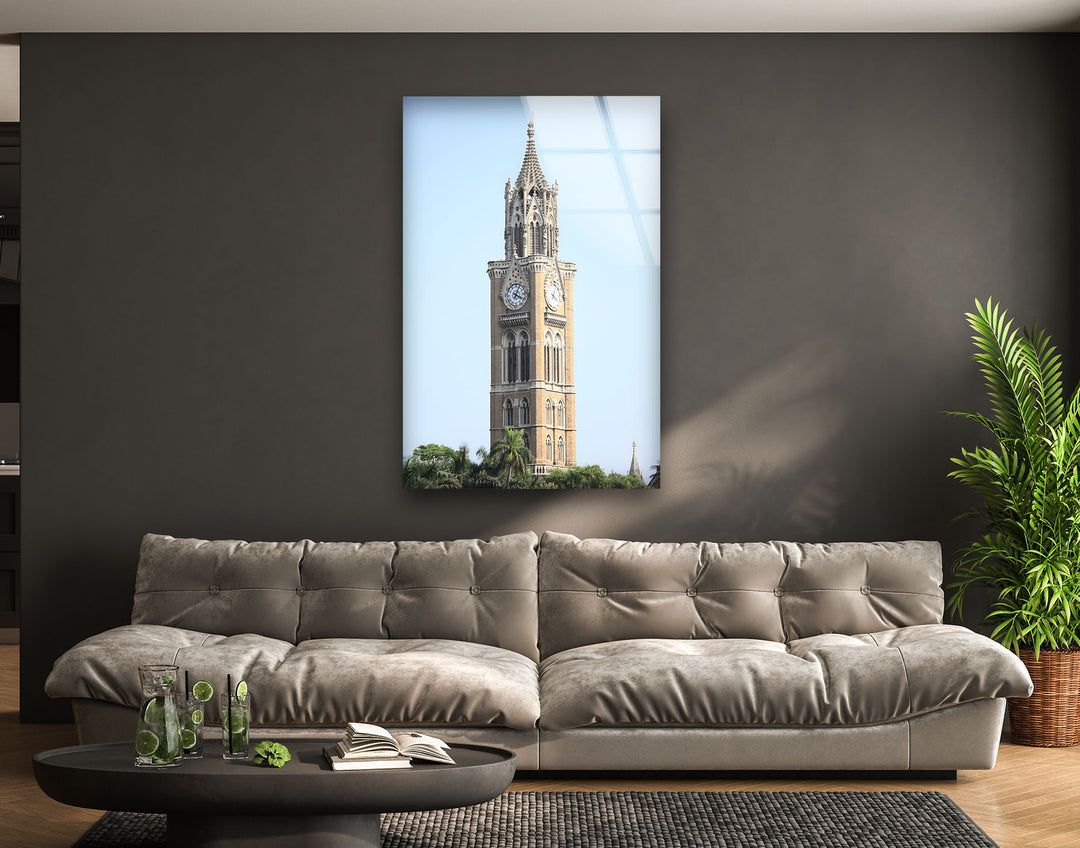 Mumbai Clock Tower Glass Wall Art – Iconic Indian Landmark in Daylight