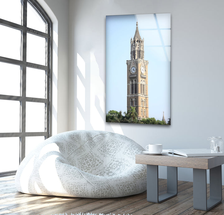 Mumbai Clock Tower Glass Wall Art – Iconic Indian Landmark in Daylight