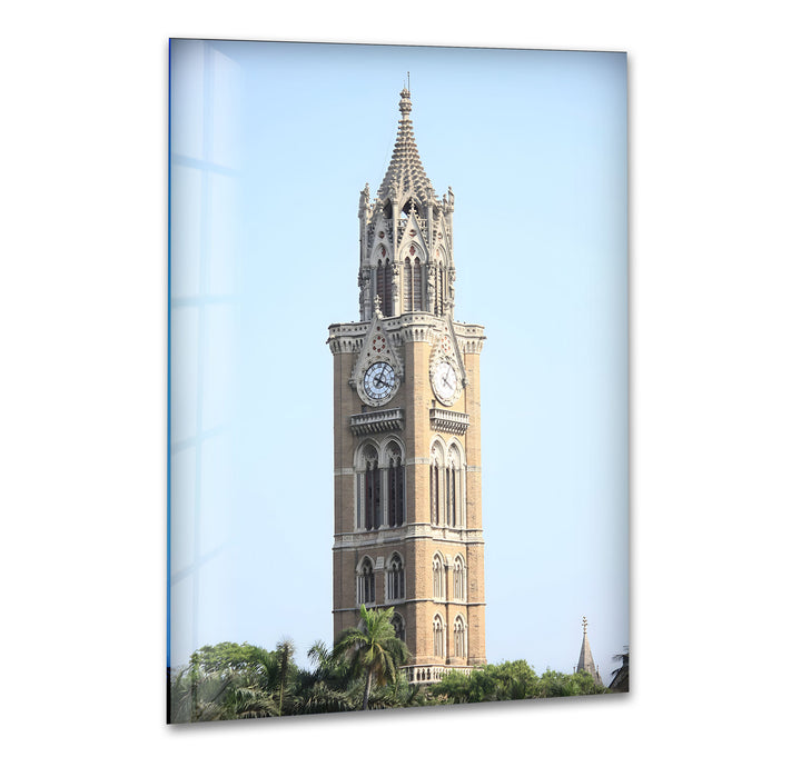 Mumbai Clock Tower Glass Wall Art – Iconic Indian Landmark in Daylight