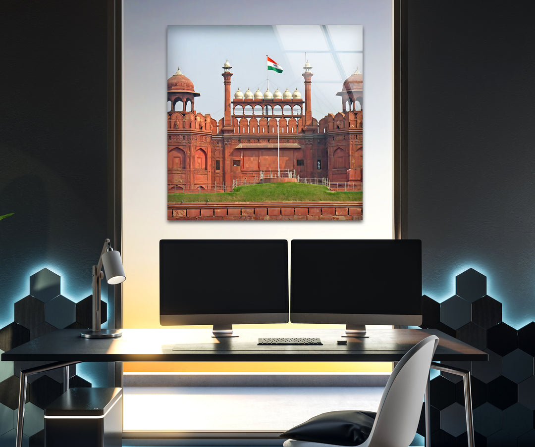 Red Fort Glass Wall Art – Majestic View of Delhi’s Iconic Landmark