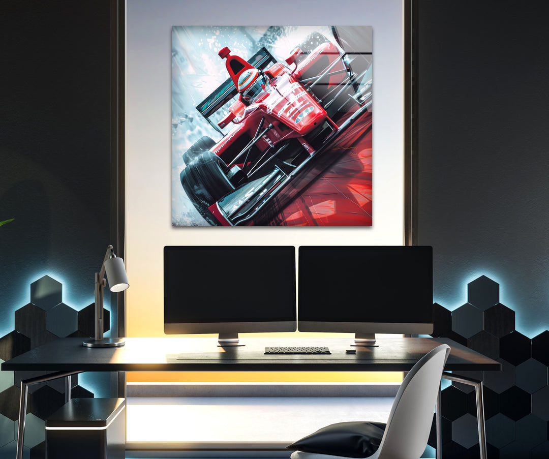 Red Race Car Cool Wall Artwork & Glass Print Art