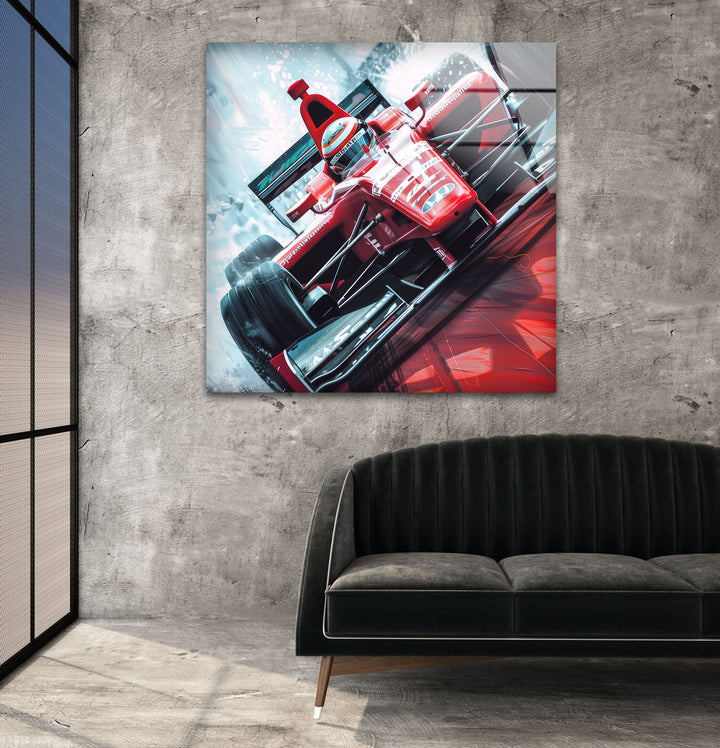 Red Race Car Cool Glass Art & Glass Wall Pictures