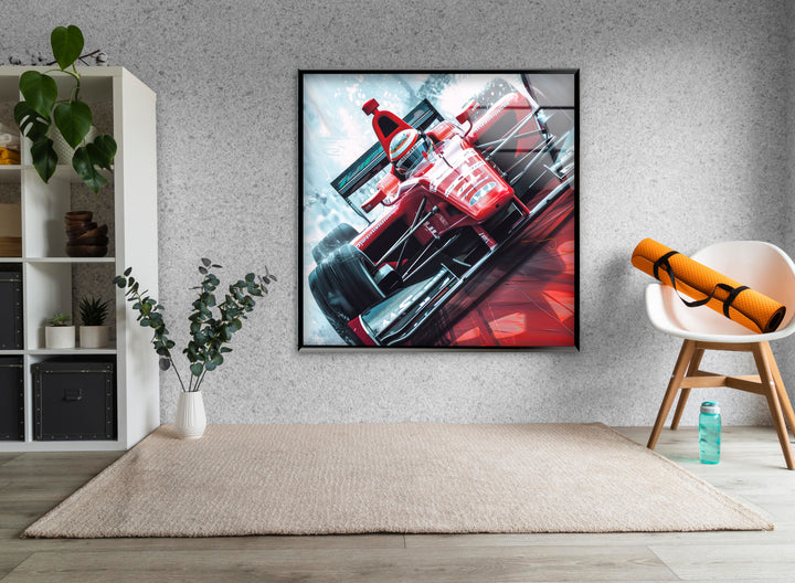 Red Race Car Glass Art Painting & Cool Wall Art