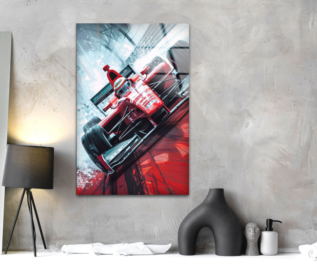 Red Race Car Tempered Glass Art & Cool Abstract