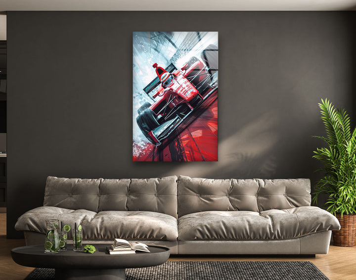 Red Race Car Glass Wall Artwork & Cool Art Prints