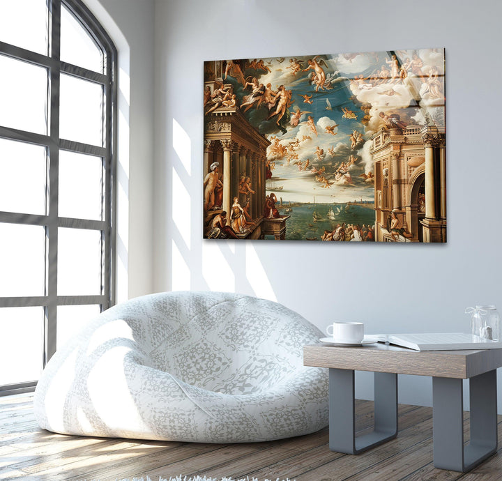 Renaissance Art Style Glass Wall Art photo print on glass, prints on glass wall art
