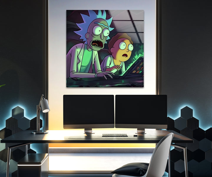 Rick and Morty In Their High-Tech Garage Glass Wall Art custom glass photo prints, large glass prints
