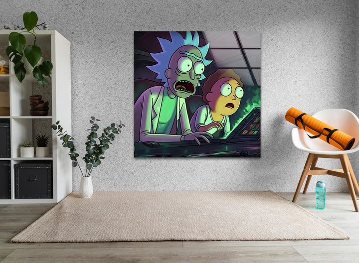 Rick and Morty In Their High-Tech Garage Glass Wall Art photo print on glass, prints on glass wall art
