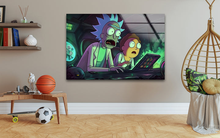 Rick and Morty In Their High-Tech Garage Glass Wall Art Glass Printing Wall Art, Print photos on glass
