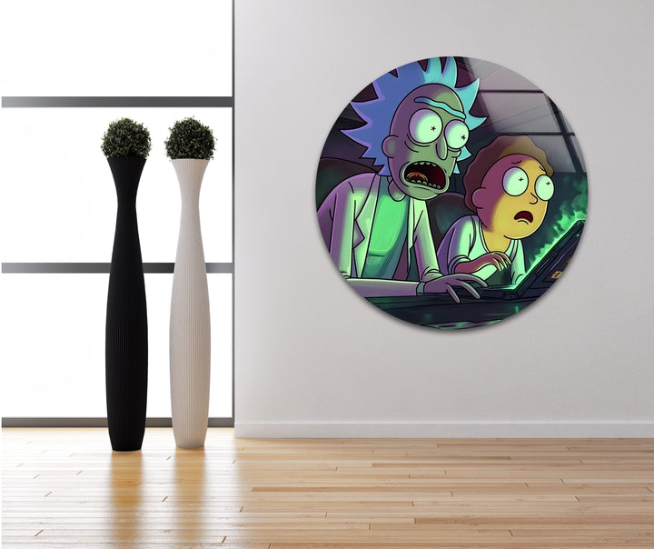 Rick and Morty In Their High-Tech Garage Glass Wall Art glass pictures for Wall, glass prints wall art
