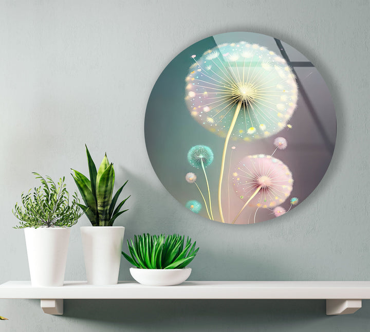 Delicate Pastel Colors Dandelion Glass Wall Art, glass photo prints, glass picture prints