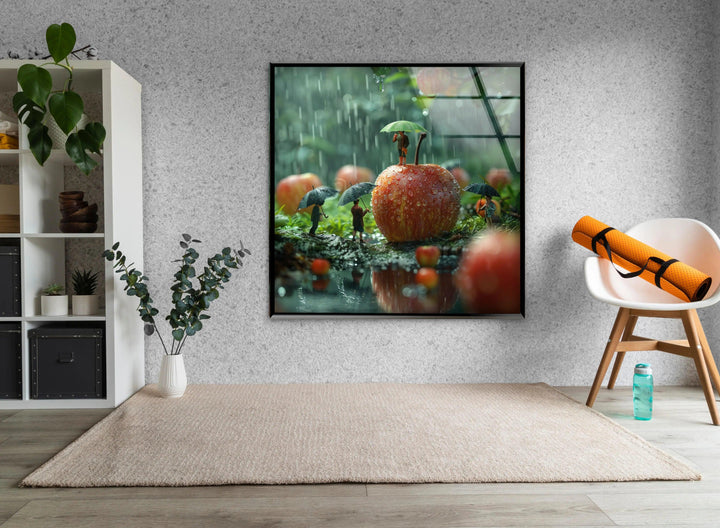 Giant Apples and Tiny Peoples Glass Wall Art