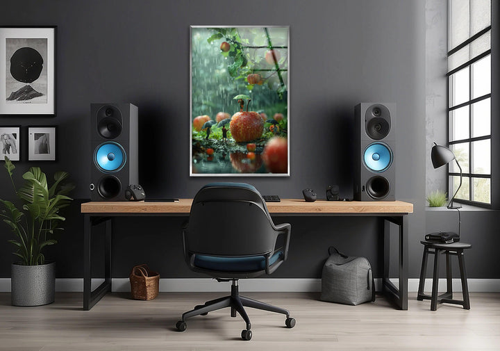 Giant Apples and Tiny Peoples Glass Wall Art