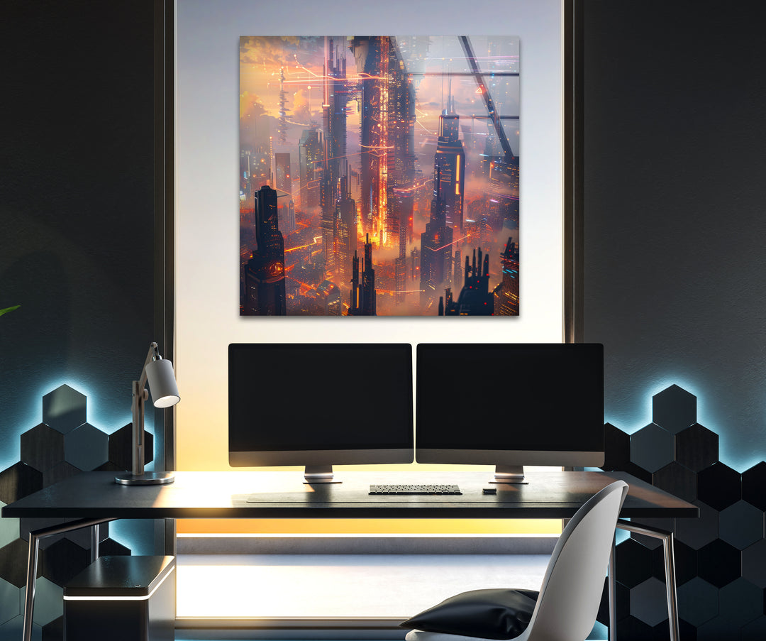 Sci-Fi Magic Skyline Glass Wall Art glass pictures for Wall, glass prints wall art
