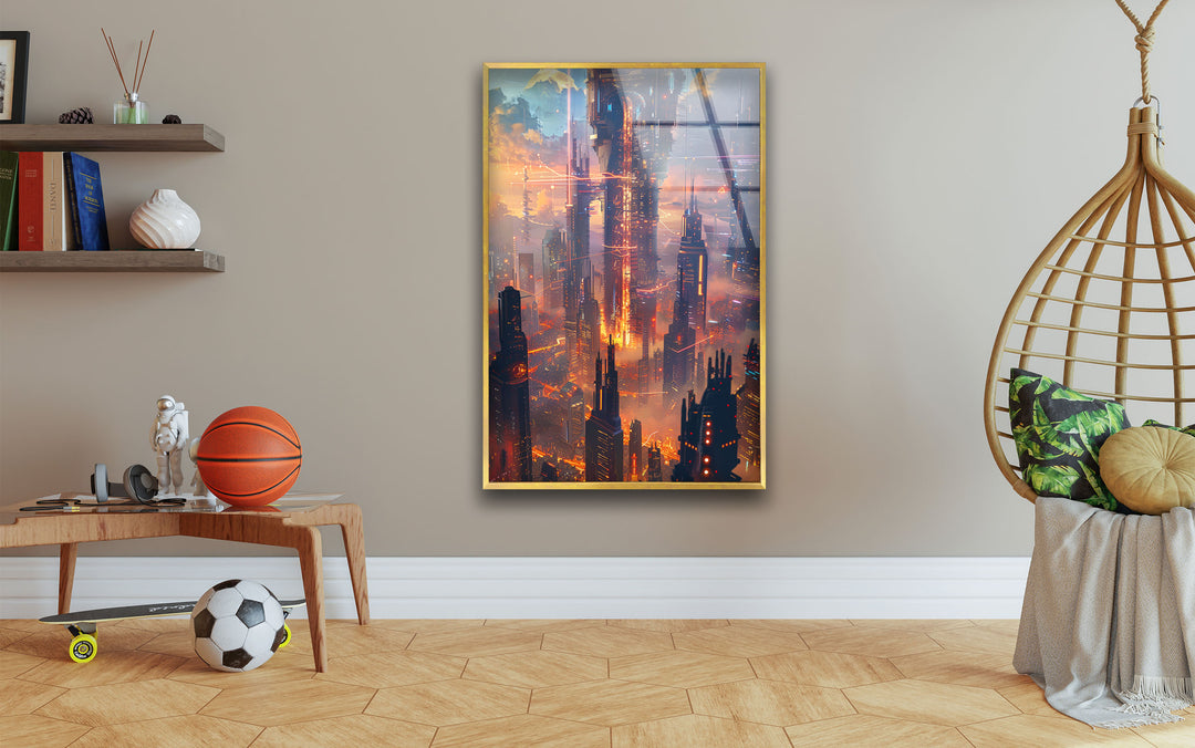 Sci-Fi Magic Skyline Glass Wall Art art glass wall art, glass wall art pictures
