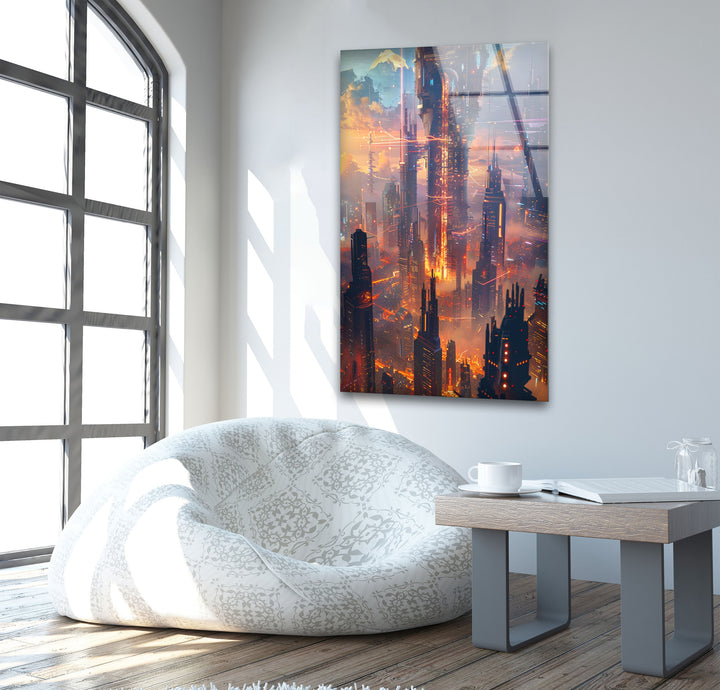 Sci-Fi Magic Skyline Glass Wall Art Glass Printing Wall Art, Print photos on glass
