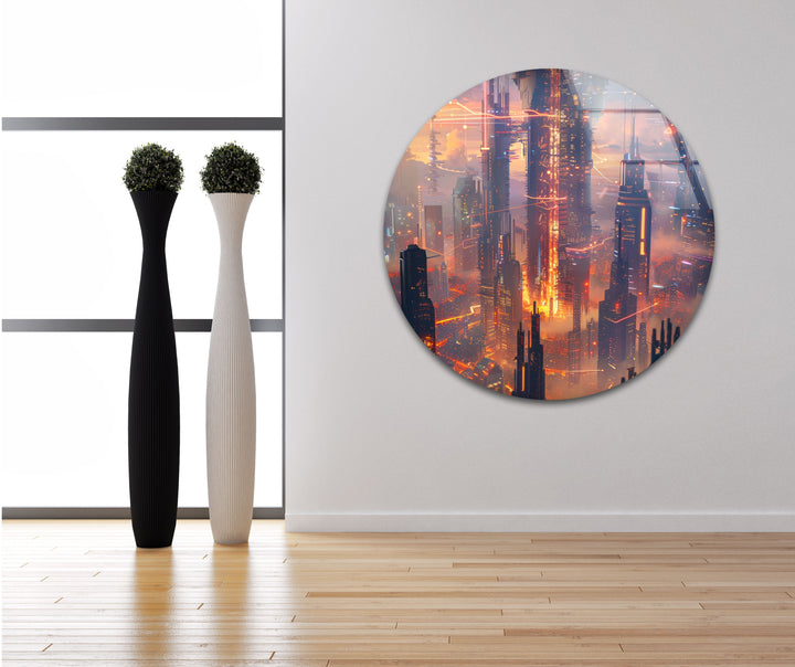 Sci-Fi Magic Skyline Glass Wall Art glass image printing, glass prints from photos
