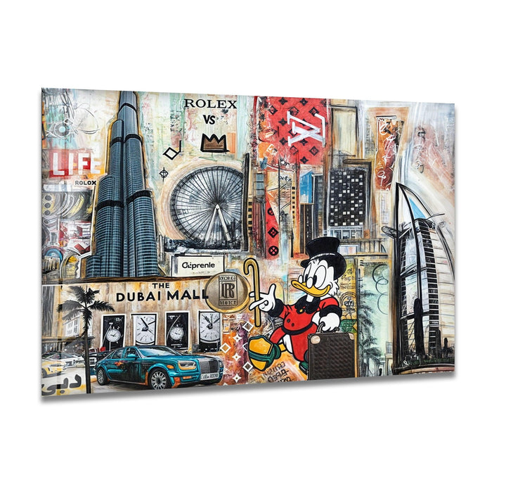 Scrooge In New York City Glass Wall Art Glass Printing Wall Art, Print photos on glass
